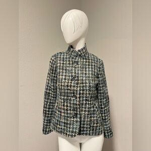 Coldwater Creek Green/Black Wool Blend Metallic Button-Up Blazer Size XS (4)